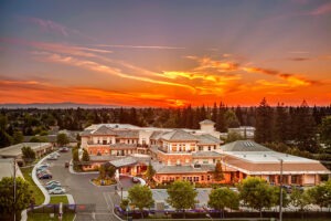 Sunset over senior living facility